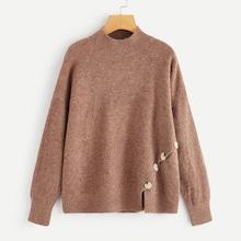Romwe Plus Button Detail Drop Shoulder Sweater