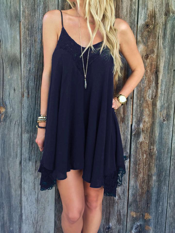 Romwe Lace Trimmed Chiffon Cami Dress