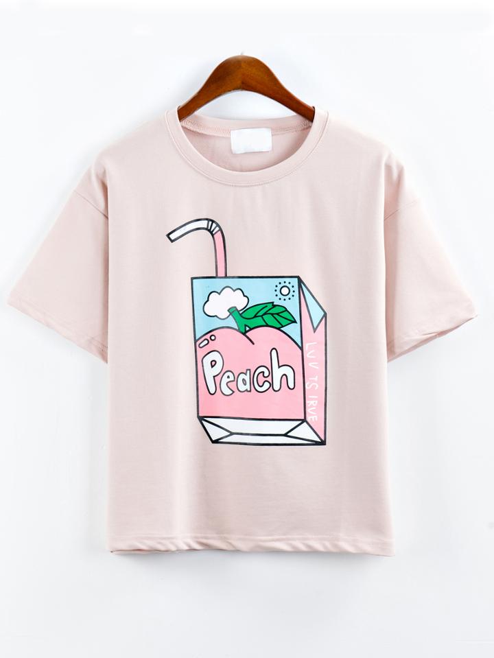 Romwe Juice Box Print Pink T-shirt