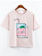 Romwe Juice Box Print Pink T-shirt