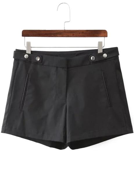 Romwe Edge Pockets Slim Black Shorts