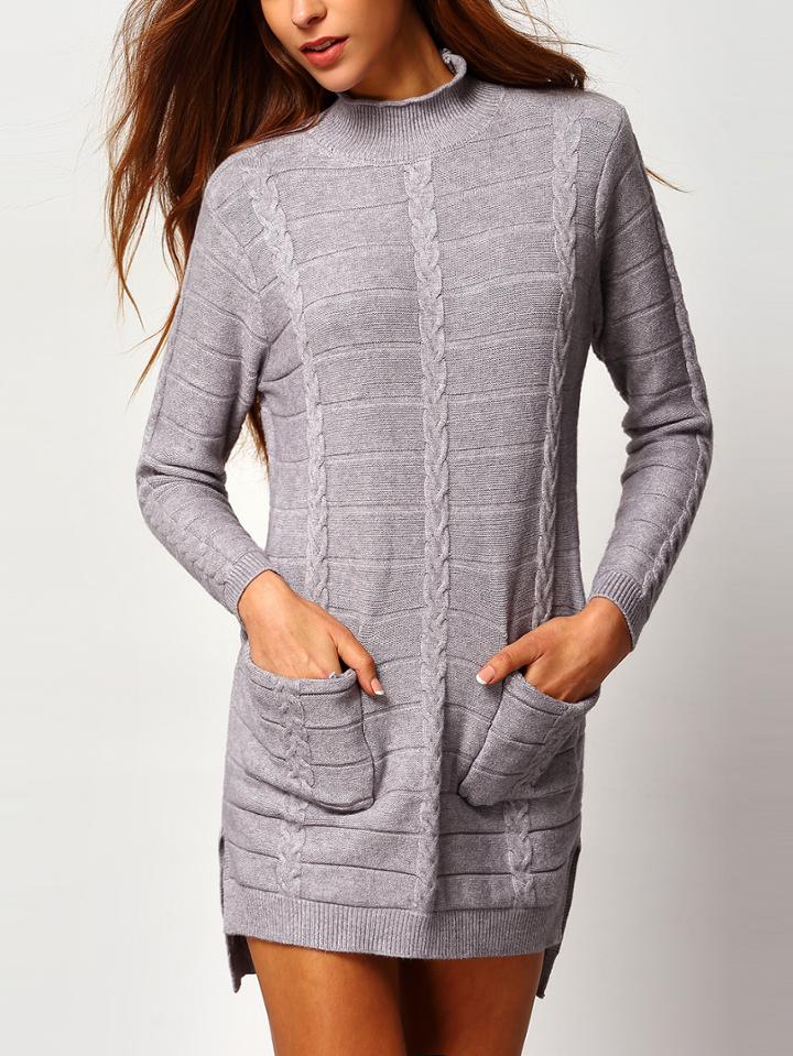 Romwe High Neck Dip Hem Split Side Jumper