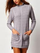 Romwe High Neck Dip Hem Split Side Jumper
