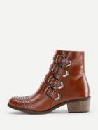 Romwe Buckle & Studded Design Block Heeled Boots