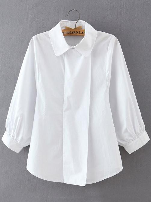 Romwe Lapel Puff Sleeve White Blouse