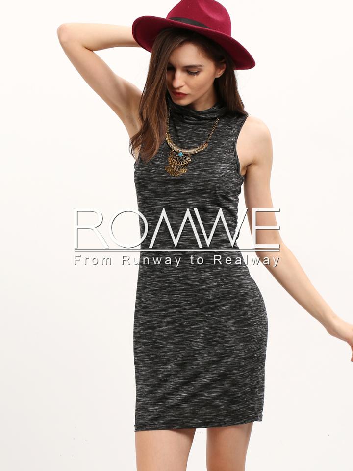Romwe Grey High Neck Sleeveless Sheath Dress