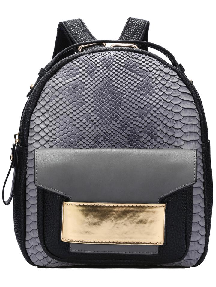 Romwe Grey Snakeskin Printed Backpacks