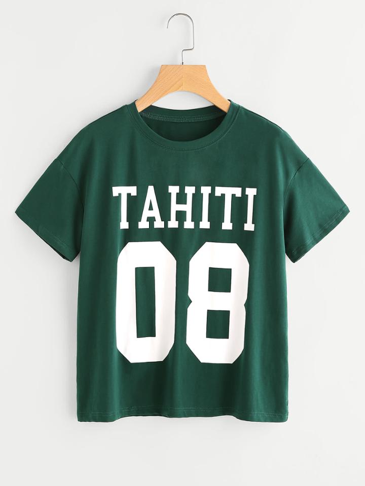 Romwe Drop Shoulder Varsity T-shirt