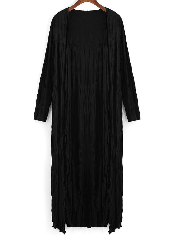 Romwe Folds Long Black Coat