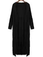 Romwe Folds Long Black Coat