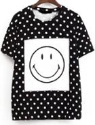 Romwe Contrast Smiley Face Pattern Polka Dot T-shirt