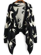 Romwe Open Front Swallow Print Coat
