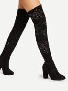 Romwe Studded Detail Side Zipper Thigh High Boots