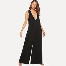 Romwe Wide Leg Double V-neck Jumpsuit