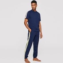 Romwe Guys Striped Sleeve Tee & Drawstring Pants Set