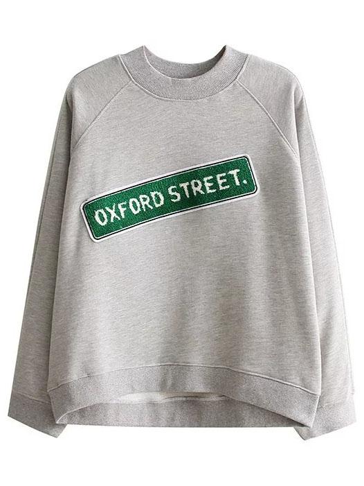 Romwe Grey Raglan Sleeve Sweatshirt With Patch Detail
