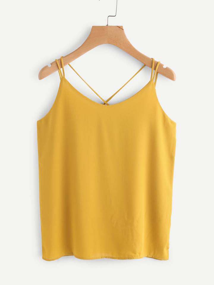 Romwe Double Strappy Criss Cross Back Chiffon Cami Top