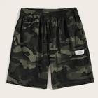Romwe Guys Letter Patched Camo Drawstring Bermuda Shorts
