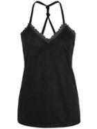 Romwe Halter Lace Paneled Cami Top