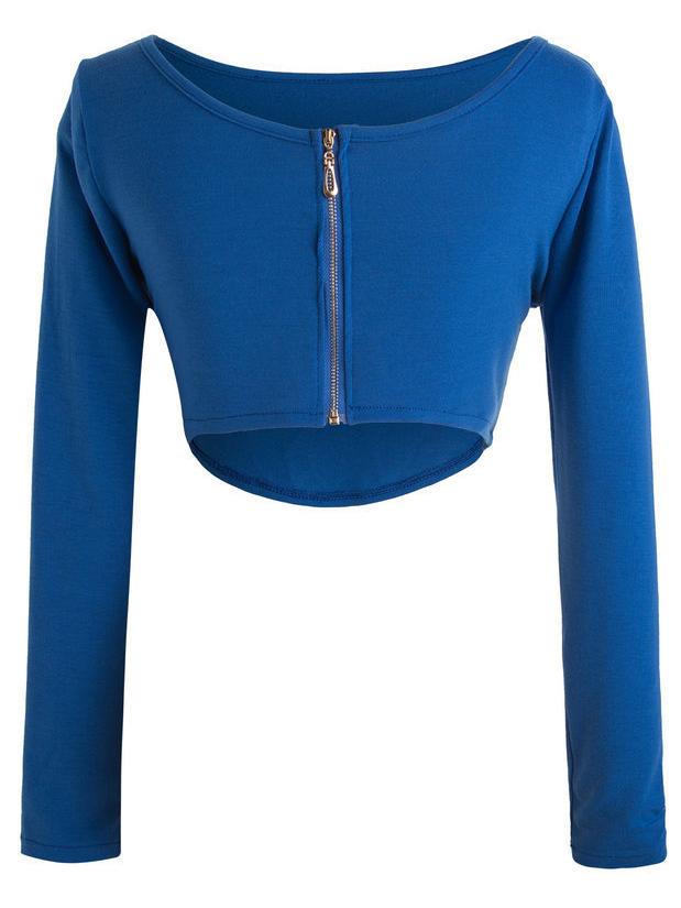 Romwe Blue Zip Back High Low Slinky T-shirt