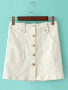 Romwe White Buttons Front Pockets A-line Skirt