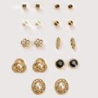 Romwe Rhinestone & Faux Pearls Stud Earrings 9pairs