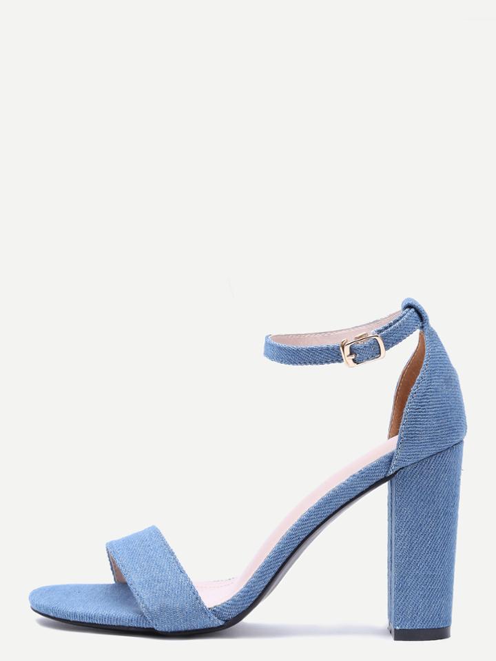 Romwe Blue Denim Covered Open Toe Heeled Sandals