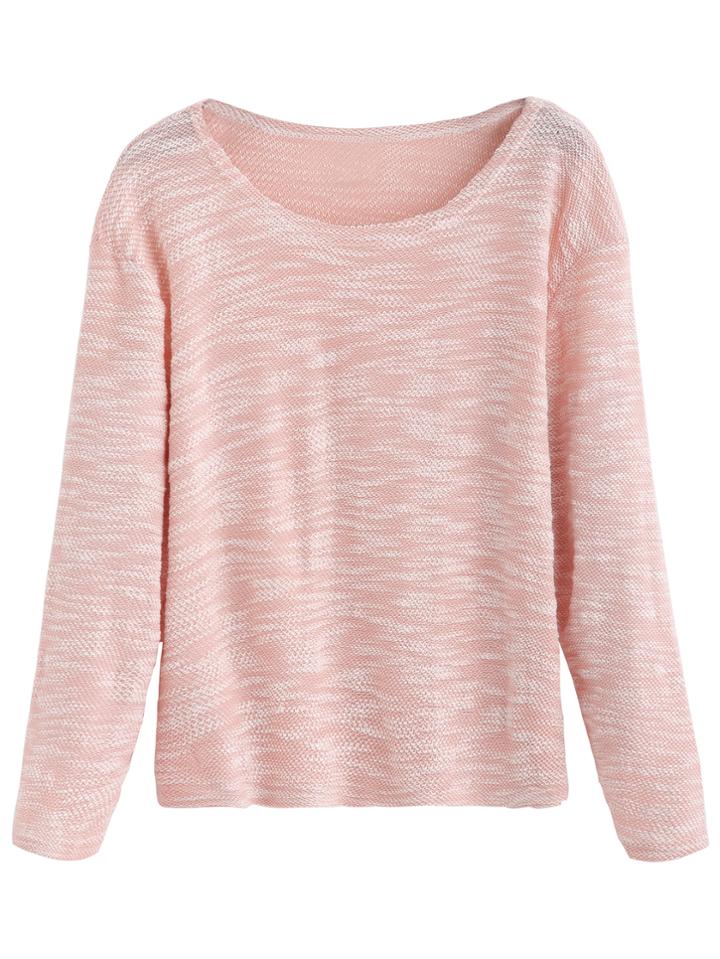 Romwe Pink Slub Long Sleeve T-shirt