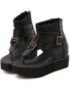 Romwe Black Buckle Strap Zipper Sandals