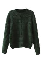 Romwe Stripe Knitted Dark Green Jumper