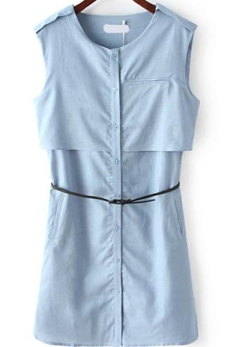 Romwe Round Neck With Buttons Dress