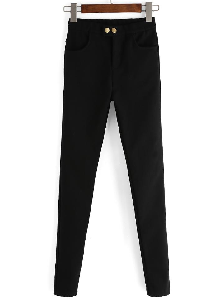 Romwe Thicken Pencil Black Pant