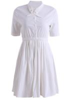 Romwe Short Sleeve With Buttons Pleated Dress
