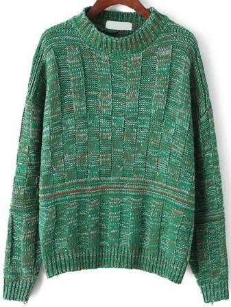 Romwe Long Sleeve Chunky Knit Loose Green Sweater