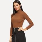 Romwe Turtle Neck Rib Knit Fitted Sweater