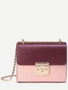 Romwe Pink Contrast Pushlock Flap Structured Chain Bag