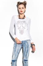 Romwe Long Sleeve Skull Print T-shirt