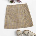 Romwe Tartan Plaid Button Front Pocket Detail Skirt