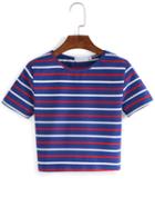 Romwe Striped Crop T-shirt