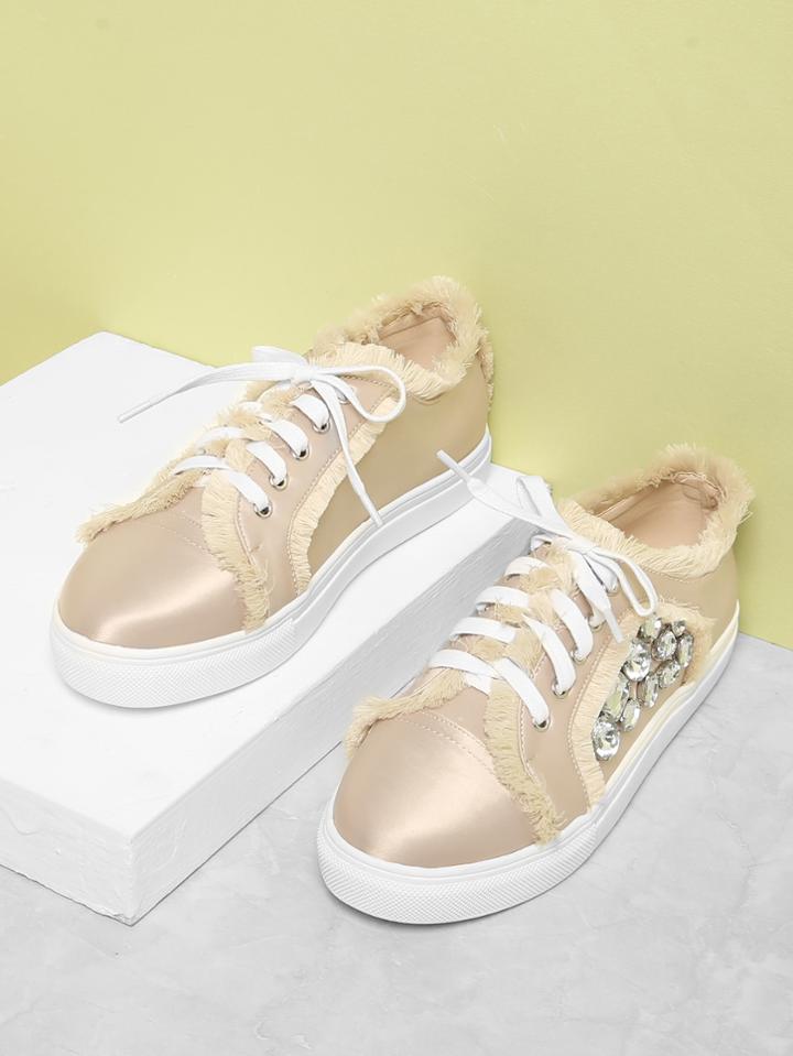 Romwe Raw Trim Lace Up Low Top Sneakers