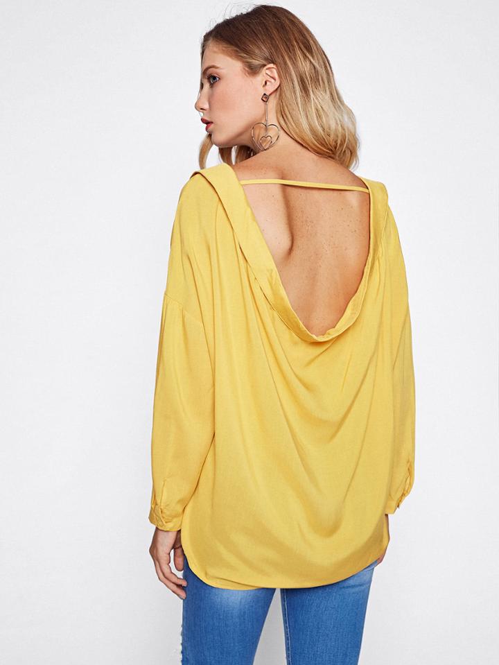 Romwe Drop Shoulder Open Back Blouse