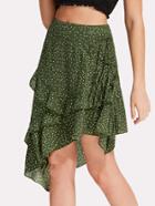 Romwe Polka Dot Asymmetrical Ruffle Hem Skirt