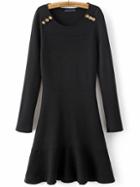 Romwe Black Button Detail A Line Dress
