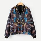 Romwe Chain Print Zipper Jacket