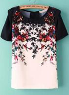 Romwe Ombre Florals Chiffon Top