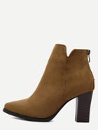 Romwe Brown Faux Suede Pointed Toe Back Zipper Ankle Boots