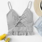 Romwe Frill Trim Knot Front Cami Top