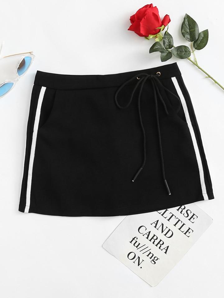 Romwe Contrast Striped Side Drawstring Skirt