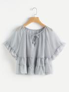 Romwe Gingham Self Tie Neck Frill Hem Top