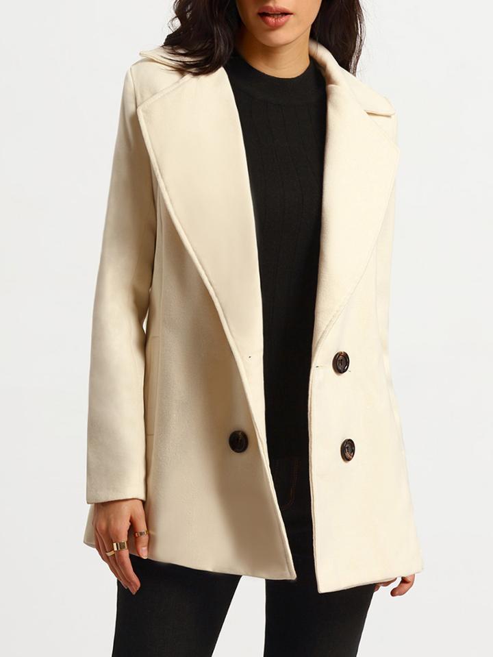 Romwe Women Lapel Double Breasted Apricot Coat